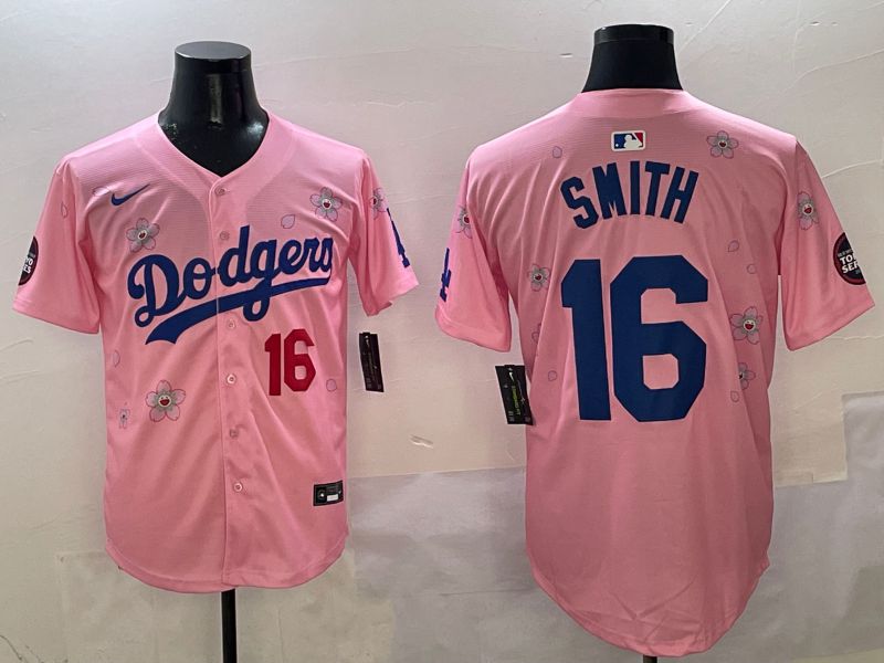Men Los Angeles Dodgers #16 Smith Pink Sakura Edition 2025 Nike MLB Jersey style 4->los angeles dodgers->MLB Jersey